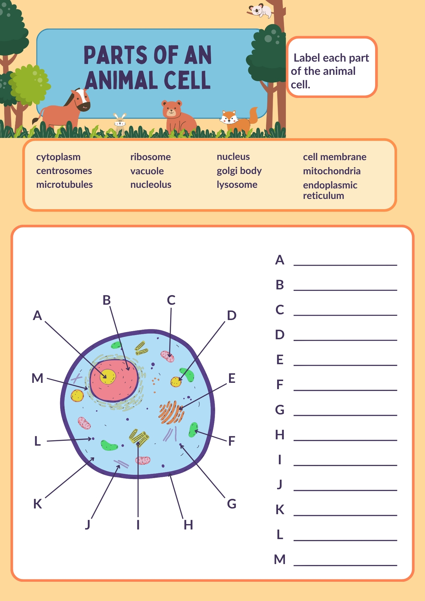 Parts of an Animal Cell Labeling Worksheet